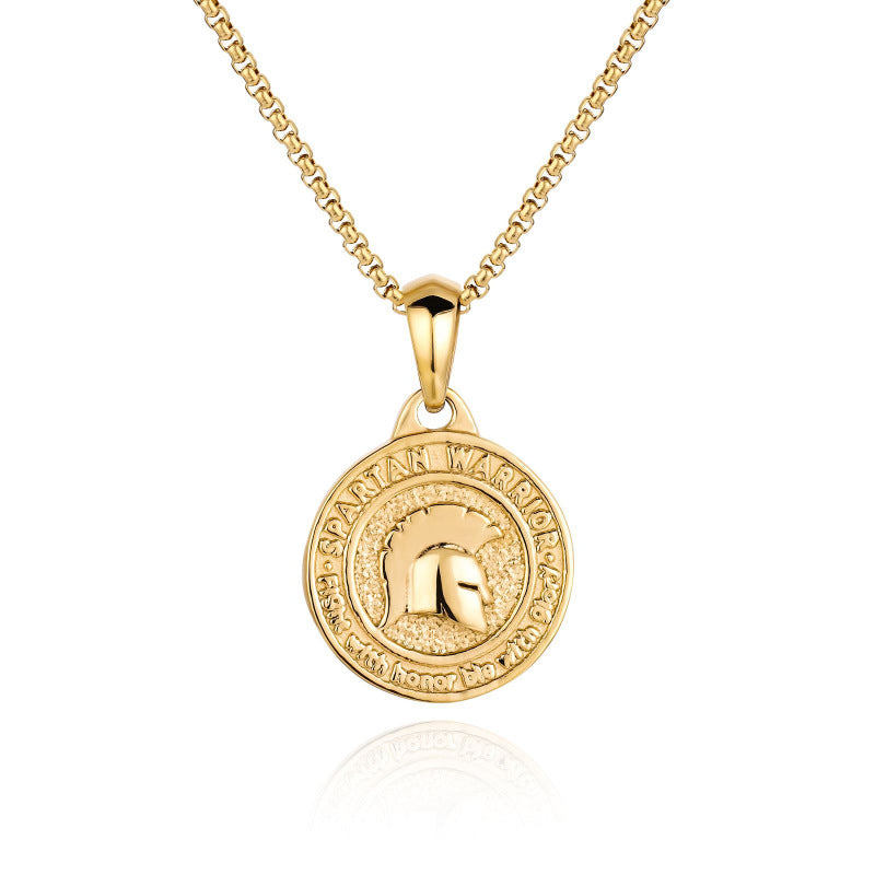 Collar con colgante chapado en oro de 18 quilates con moneda de acero inoxidable y brújula para hombre