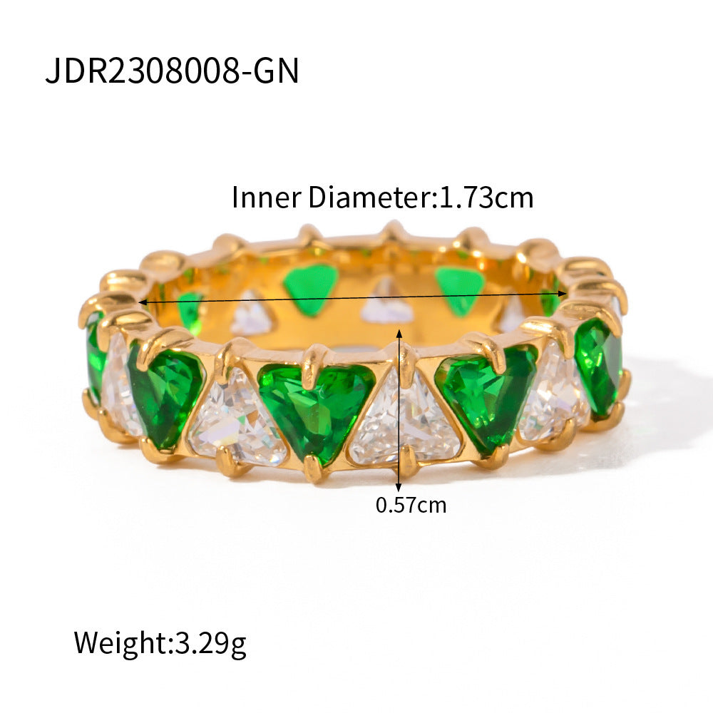 Anillo de circón triangular con incrustaciones de acero inoxidable de oro de 18 quilates estilo Ins europeo y americano