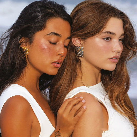 18k Gold Stainless Steel Color Blocking Texture Earrings