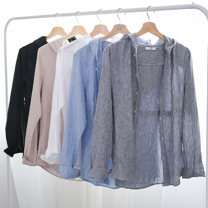 Men's Cotton And Linen Casual Hooded Long-sleeved Shirt