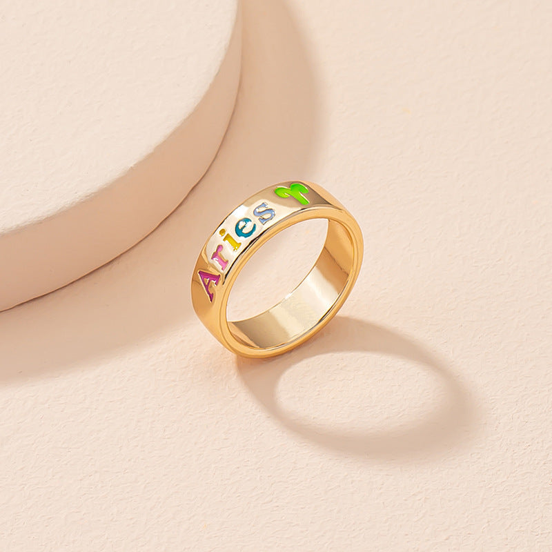 Oil Dripping Twelve Constellation Free Size Rings