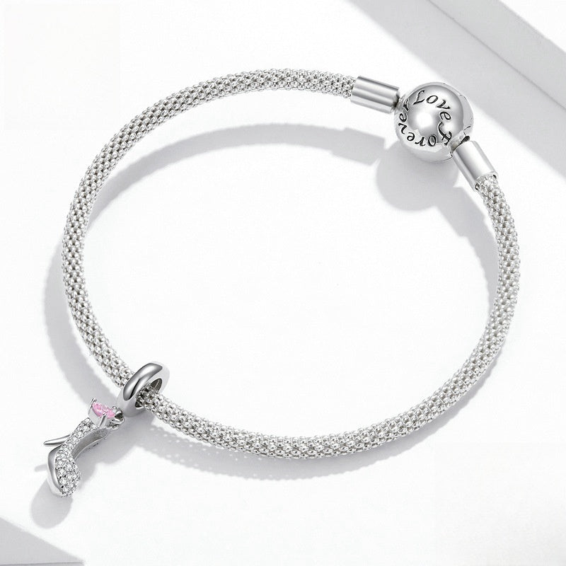Bracelet pendentif chaussures en cristal en argent sterling 925 simple plaqué or blanc