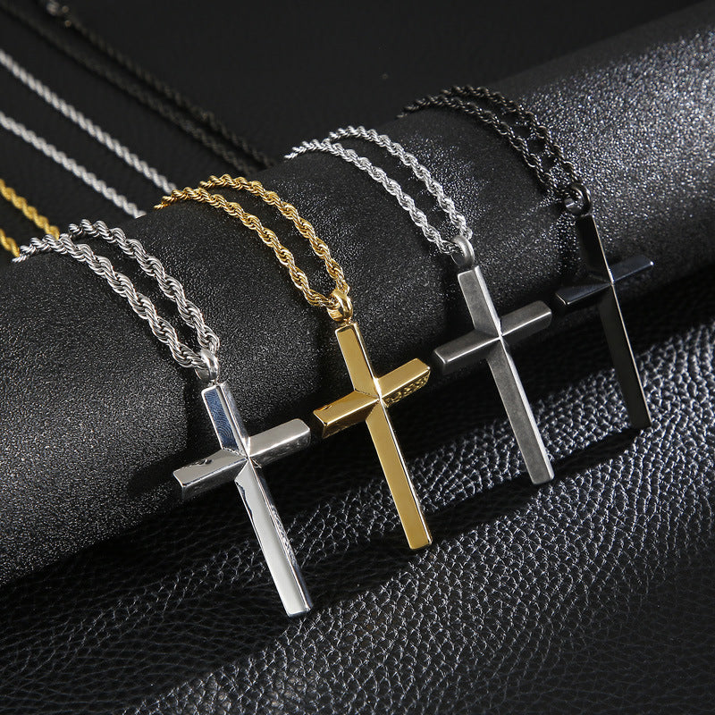 Pendentif croix galvanisé, collier créatif en acier titane et fleurs de chanvre, chaîne