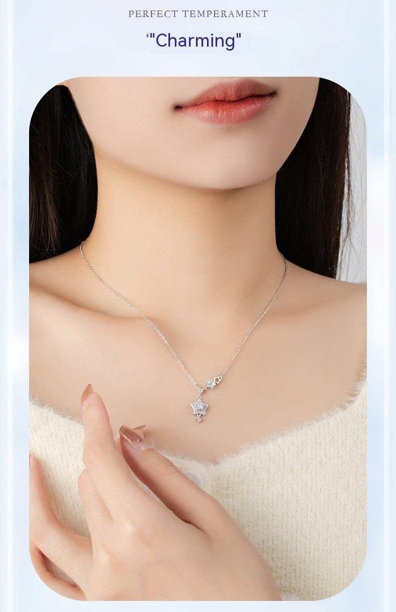Sterling Silver 925 Necklace Women's Simple Non-mainstream Style Zircon Clavicle Chain