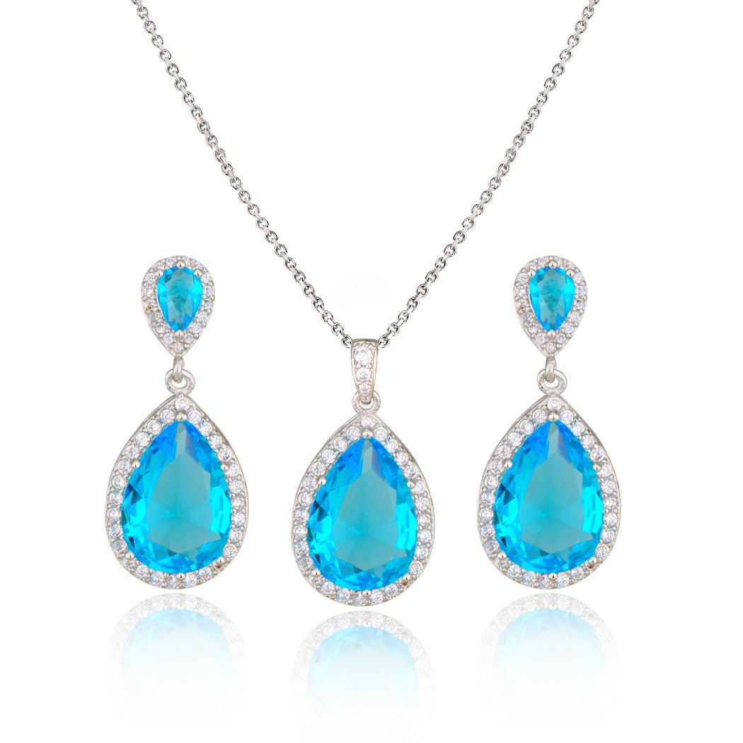 Collar de gotas de agua de circón grande brillante, traje con gotas para los oídos, joyería de boda para novia, Simple y elegante