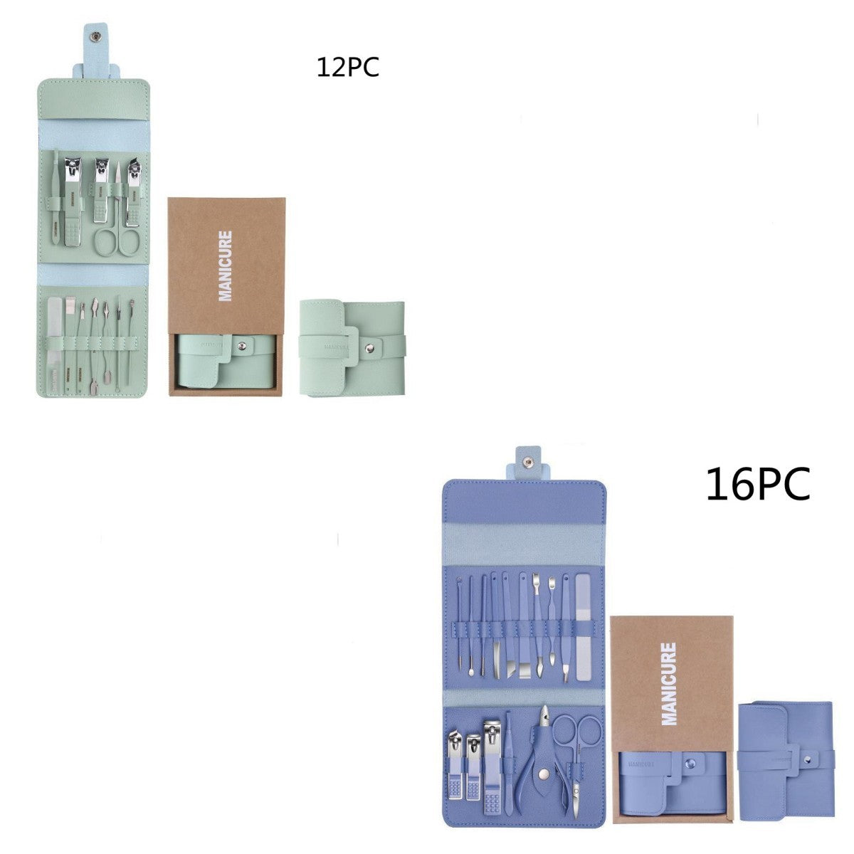 Maquillaje 16 Uds cortaúñas cortaúñas tijeras para uñas con bolsa de PU herramientas portátiles con gancho de águila de acero inoxidable