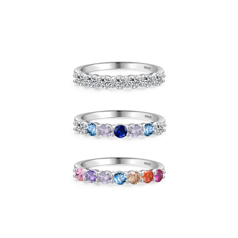 Women's Fashion Casual Sterling Silver Color Row Diamond Ring