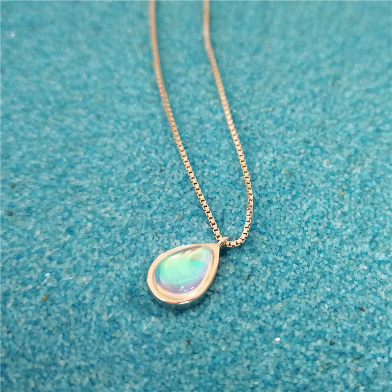 925 Silver Necklace Female Ins Simple Aurora Gradient Moonstone