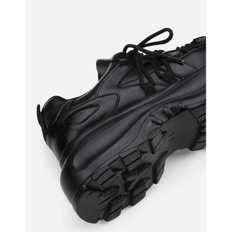 Zapatillas de deporte con cabeza cuadrada de piel de vaca con parte inferior gruesa a la moda para hombre