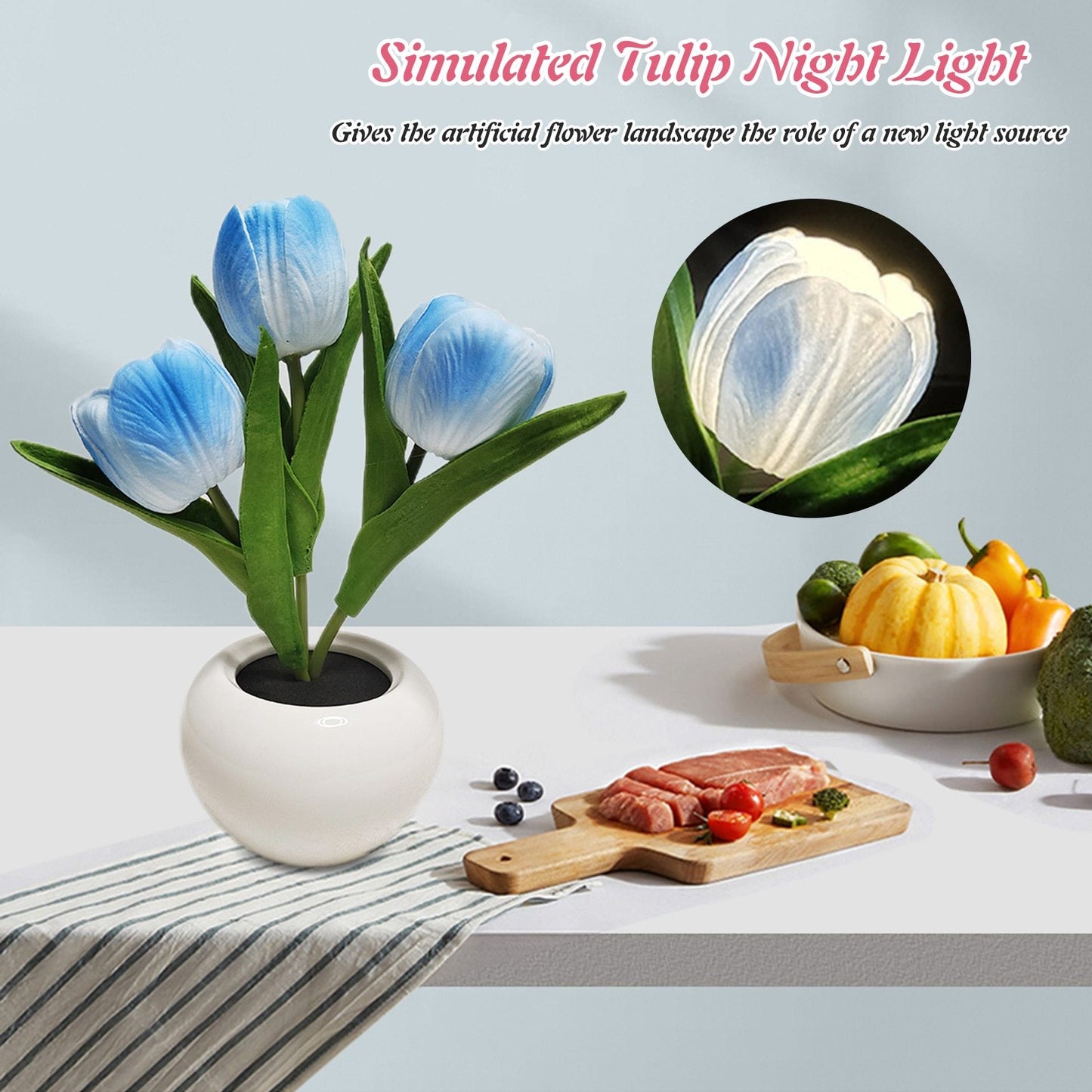 Lámpara LED de noche de tulipán, lámpara de mesa de flores de simulación, decoración de la habitación del hogar, lámpara de ambiente, regalo romántico en maceta para luces LED de oficina