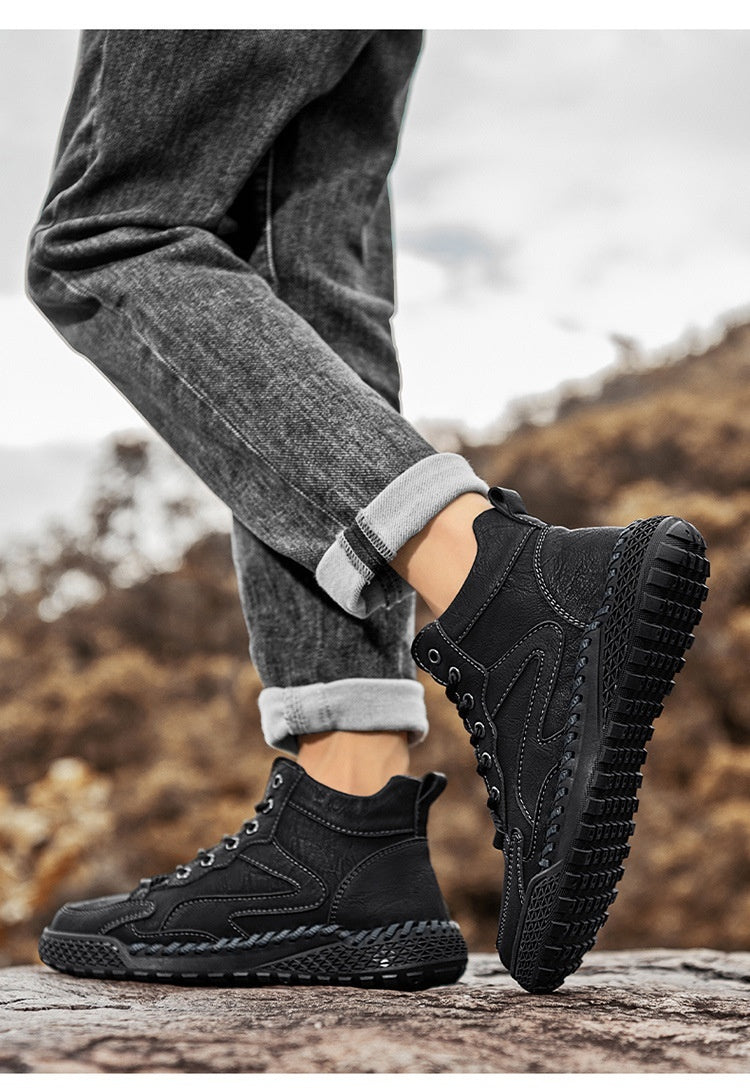 Zapatos de cuero británicos de caña alta para deportes y ocio al aire libre para hombres