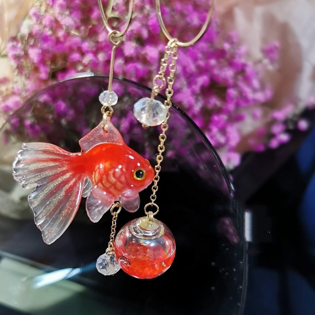 Boucles d'oreilles tridimensionnelles Red Goldfish Koi