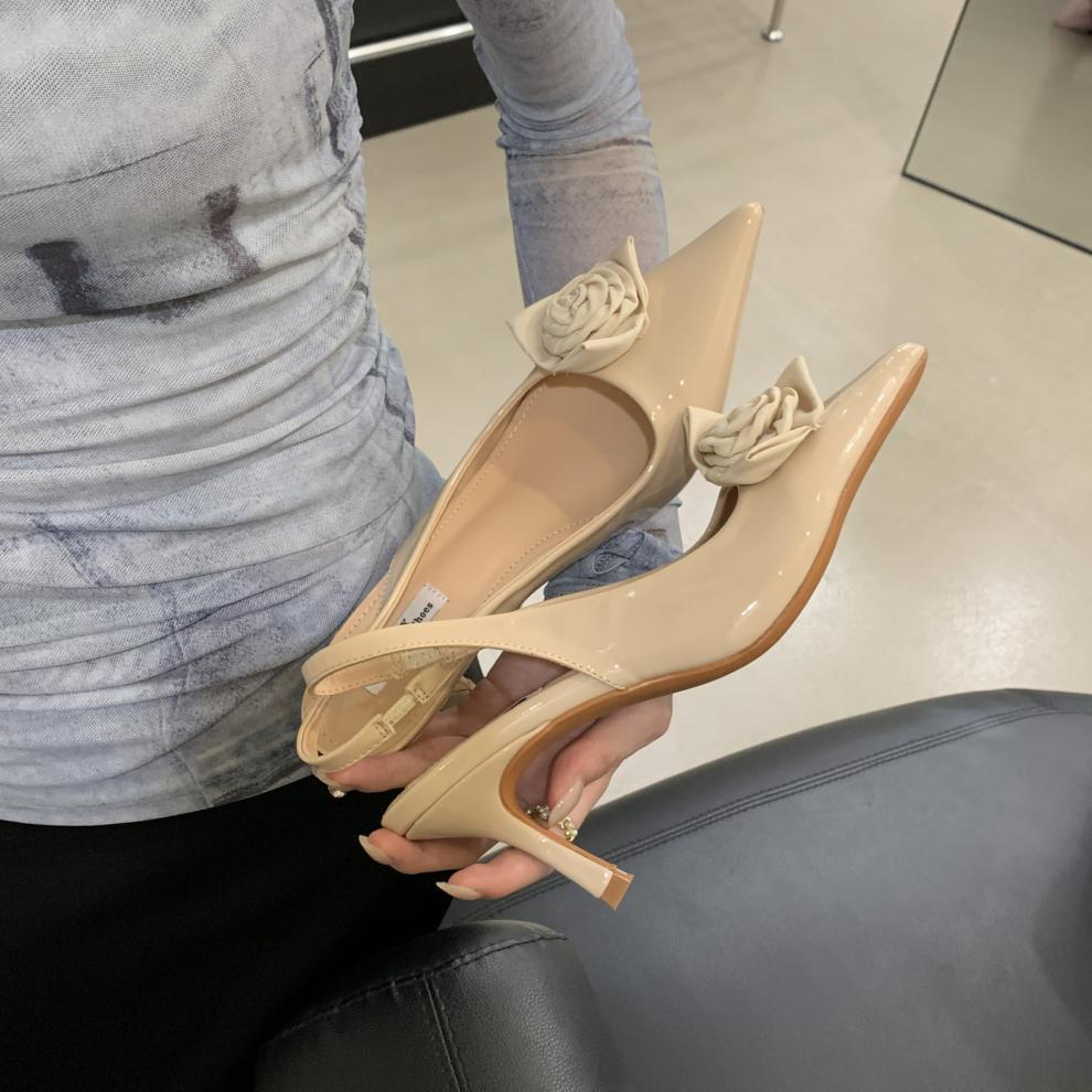 Mode Fleur Talon Haut Bout Pointu Slingback Vêtements D'extérieur Chaussures À Talons Aiguilles