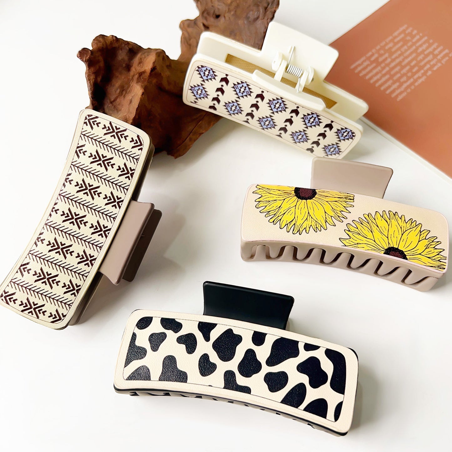 Western Denim Style Fashion Retro Printed Pu Barrettes