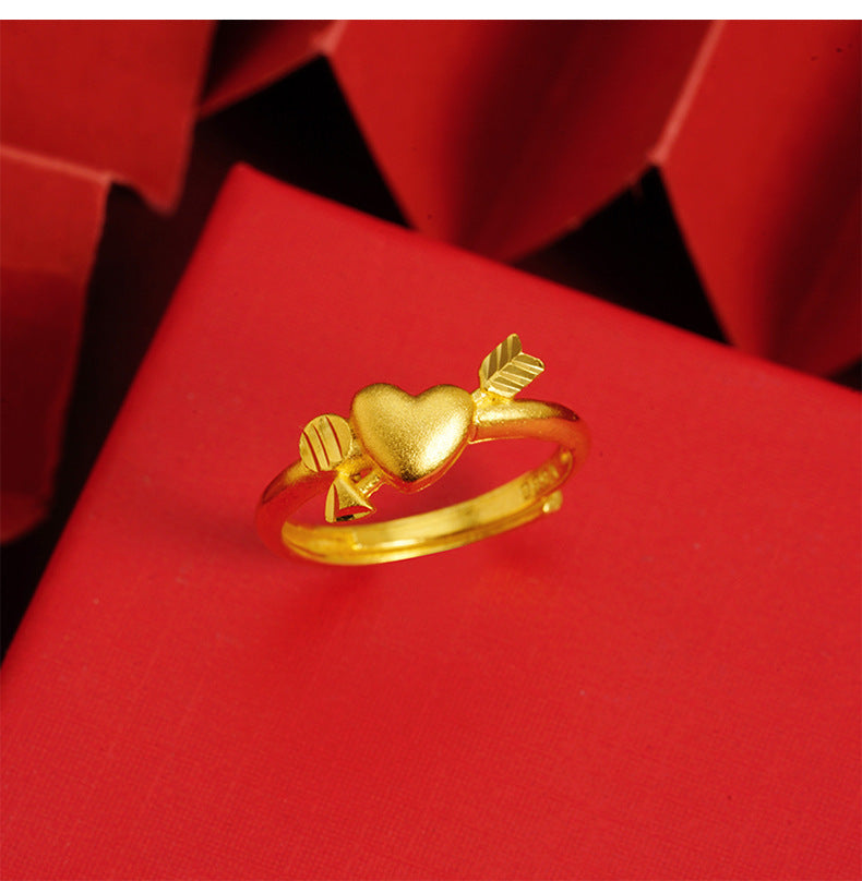 Alluvial Gold Love Heart-shaped Ring Copper Alloy One Arrow To Wear