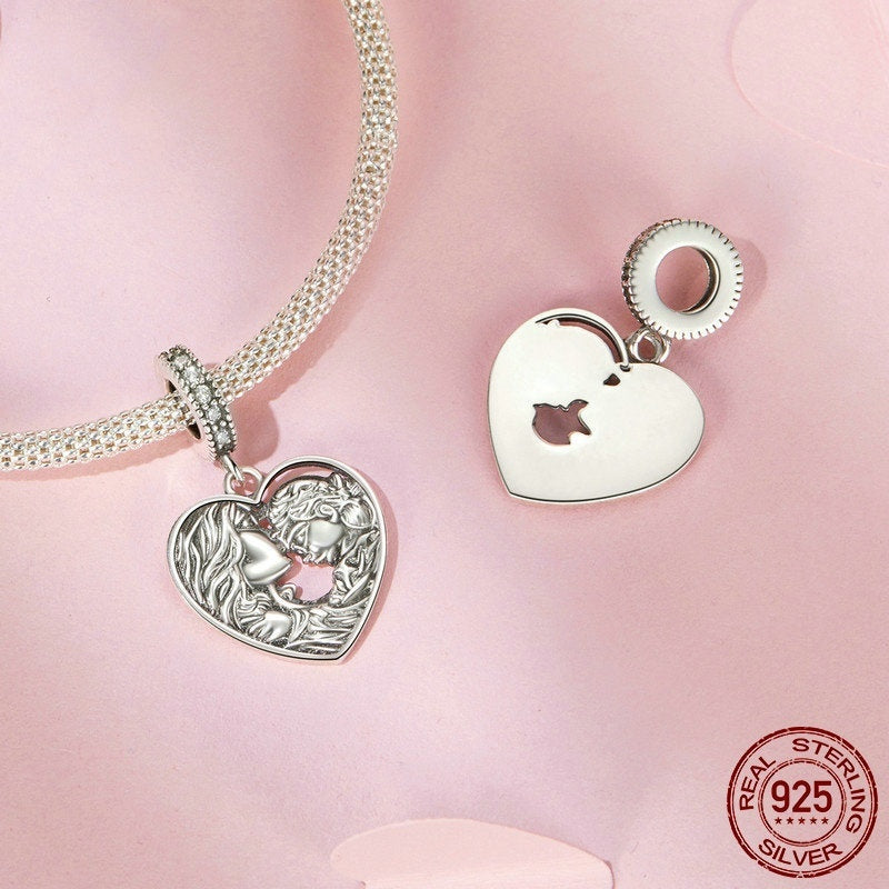 Adorno de cuentas de plata de ley con amor de madre e hija