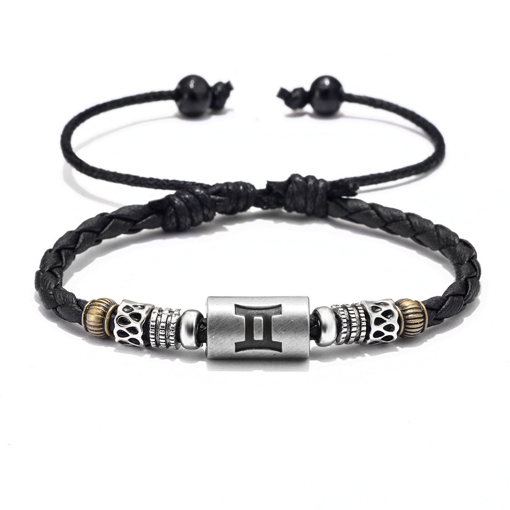 Fashion Personality Trend Twelve Constellation Symbol Leather Rope Braided Rope Bracelet