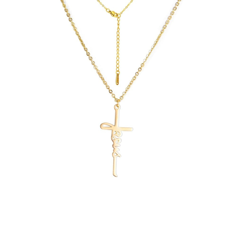 Collier en acier inoxydable avec pendentif croix de Jésus doux