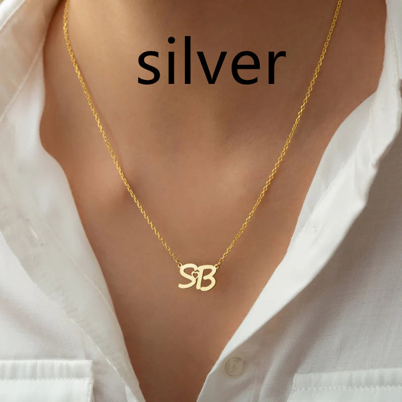 Collier pendentif lettre personnalisé plaqué or en acier inoxydable