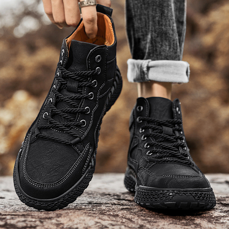 Zapatos de cuero de caña alta con aislamiento de felpa de invierno