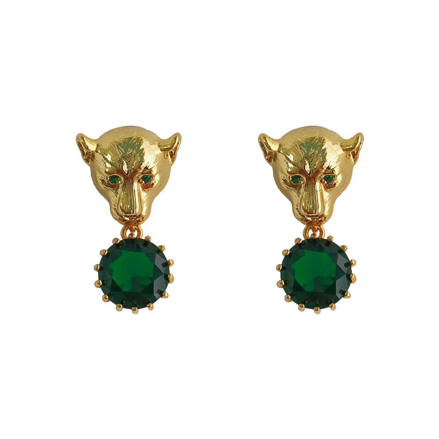 Boucles d'oreilles tête de léopard en zircon vert