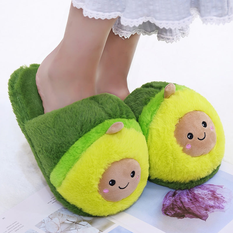 Zapatillas de aguacate de dibujos animados engrosadas y cálidas