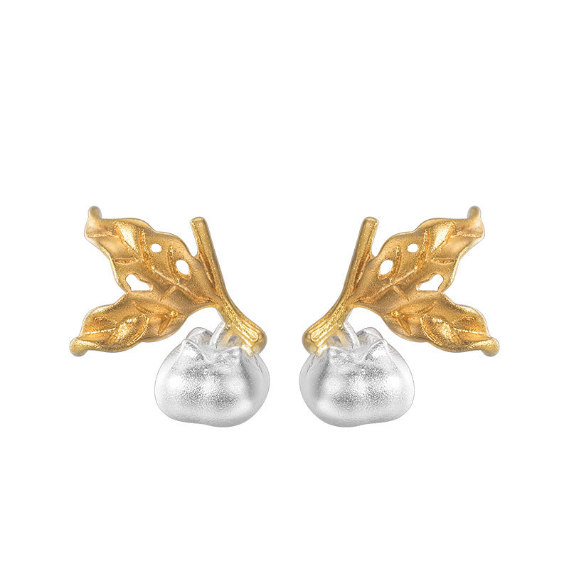 S925 Silver Personalized Ethnic Style Creative Persimmon Stud Earrings