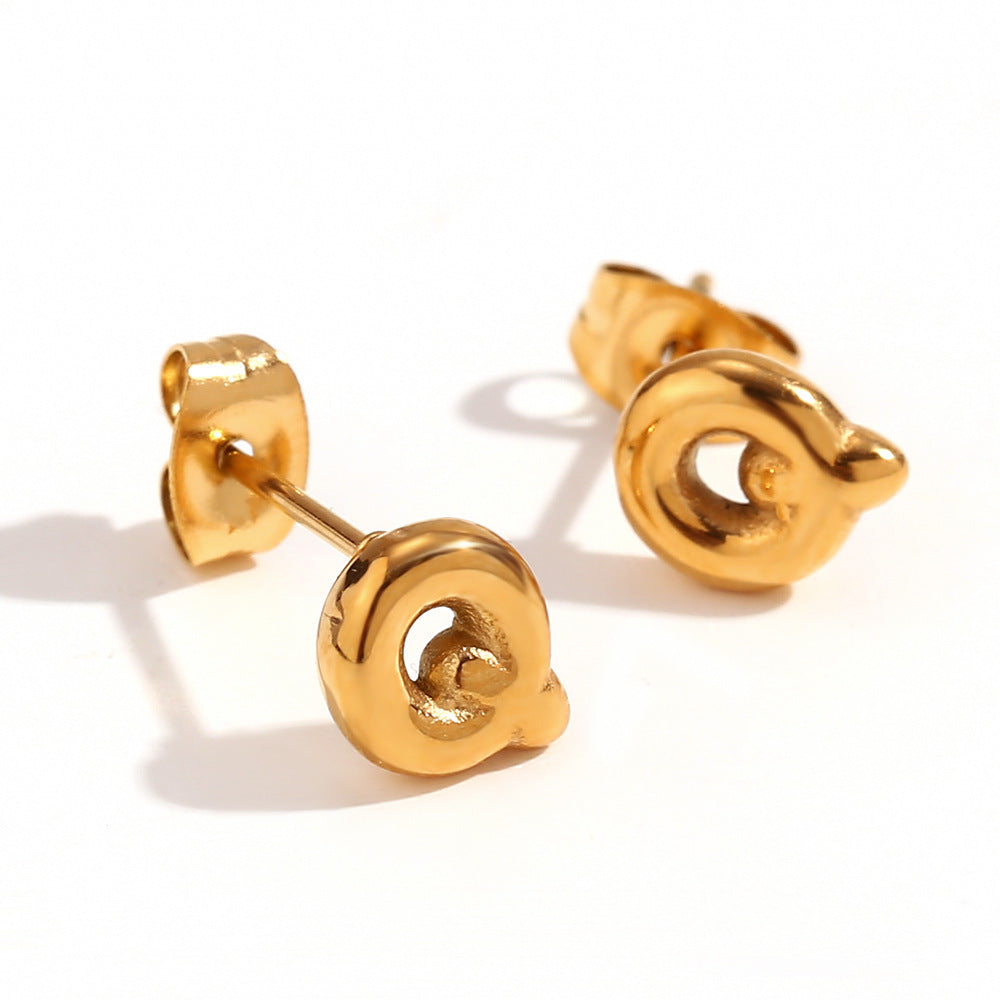 Titanium Steel Earrings 18K Gold Mini Alphabet Letter Earrings Women
