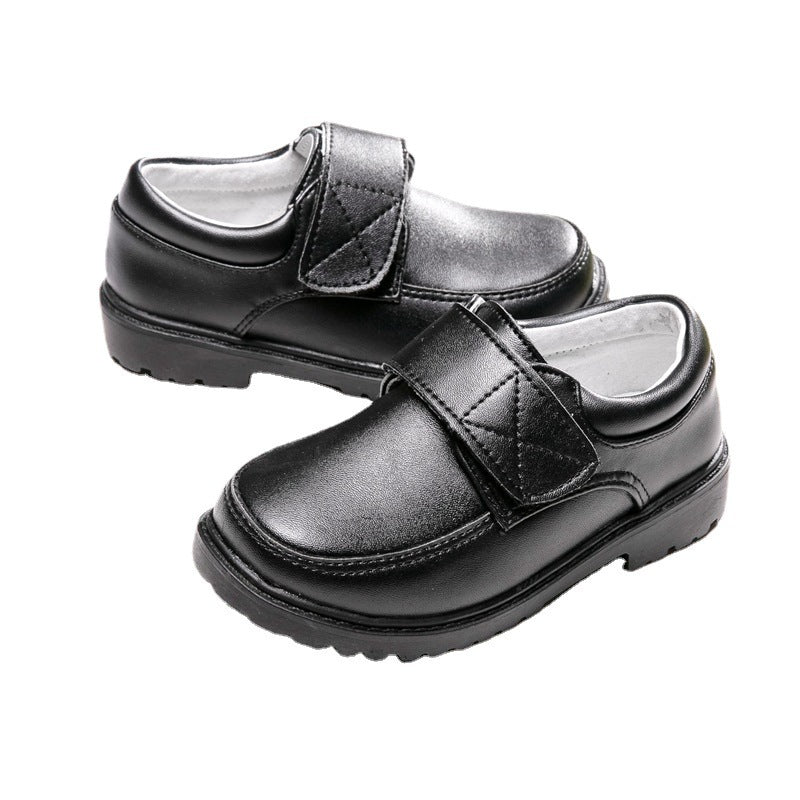 Chaussures en cuir britanniques noires à Velcro pour étudiants, pour garçons
