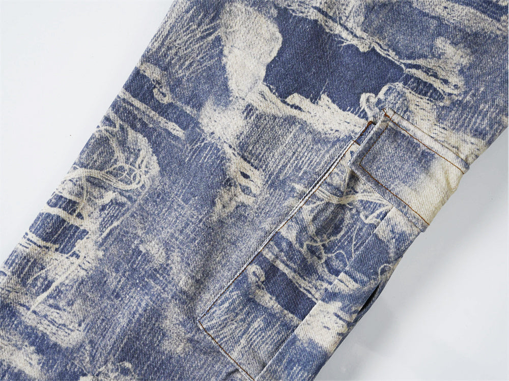 American Style Loose Wide Leg Jeans Pocket Width Cuffless Pants