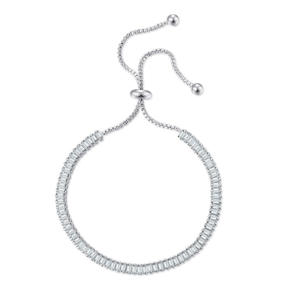 Bracelet rectangulaire en cristal réglable en zircon à une rangée de diamants