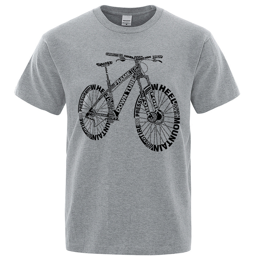 Polyester Round Neck Bicycle Pattern Casual Men's Short Sleeve