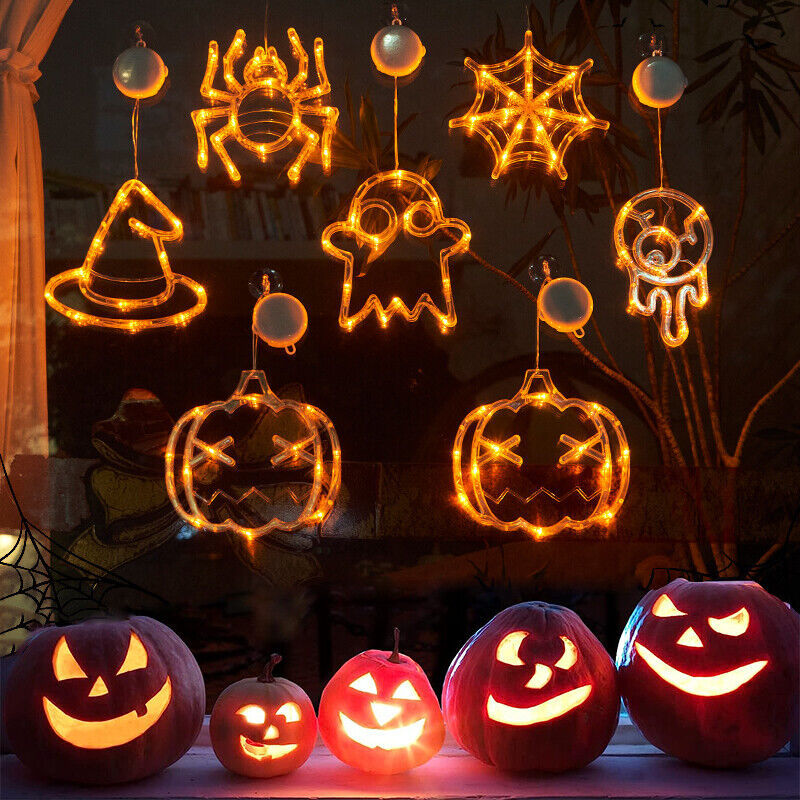 Lumières LED suspendues pour fenêtre d'halloween, araignée, citrouille, fantôme, horreur, lumières d'ambiance, lumières décoratives de fête de vacances, décoration de maison