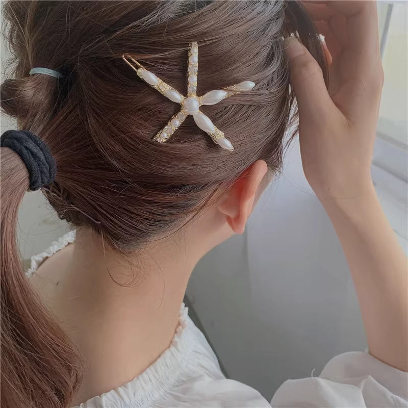 Ins ornement corée du sud Dongdaemun accessoire de cheveux fille étoile de mer incrusté de perles strass Barrettes