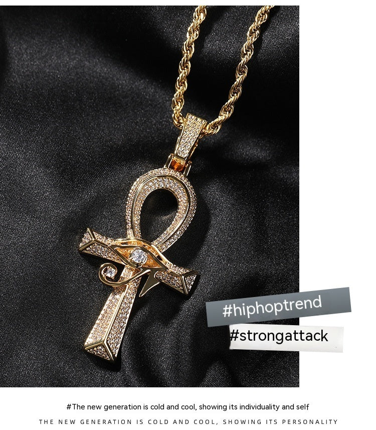 Oeil d'Horus Anhe croix cuivre incrusté Zircon Vintage à la mode Unique collier