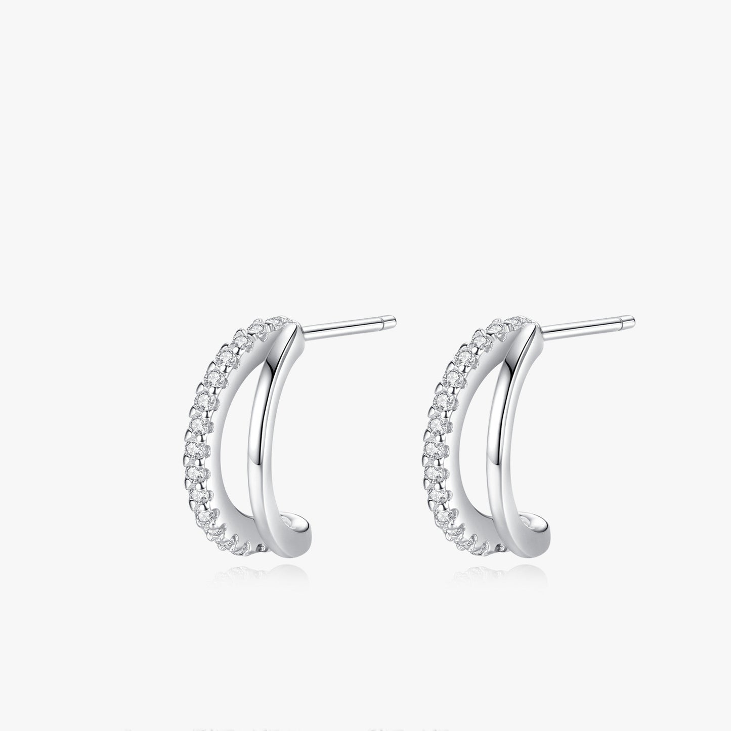 Boucles d'oreilles à tige double couche en forme de C pour femmes