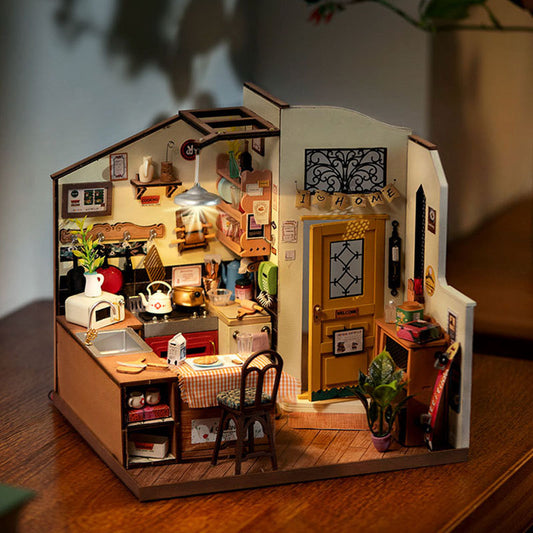 Rolife Happy Kitchen Dollhouse Miniature House DIY Puzzle en bois avec lumière LED