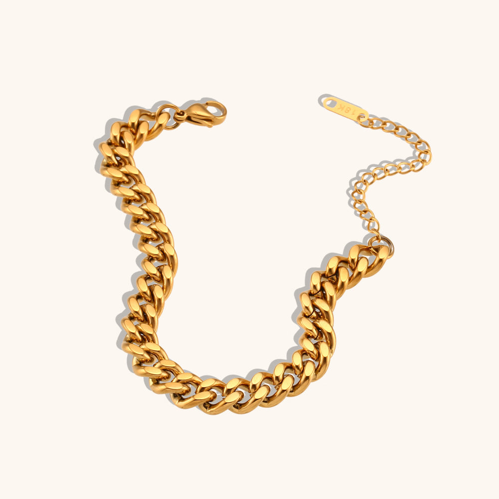 Pulsera de oro con cadena de eslabones cubanos simples, lujo ligero de interés especial