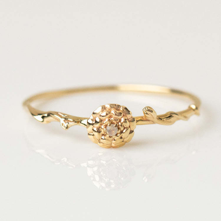 12yue Flower Birthstone Ring Copper Inlaid Zircon