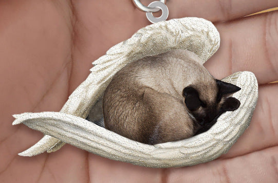 New Unique Dogs And Cats Sleeping Angel Pendant Car Key Ring