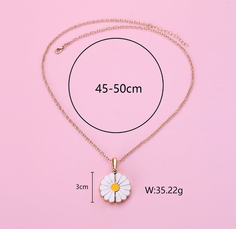 Daisy Stainless Steel Blank Inscription Necklace SUNFLOWER Gold Pendant Drop Oil Chrysanthemum Necklace