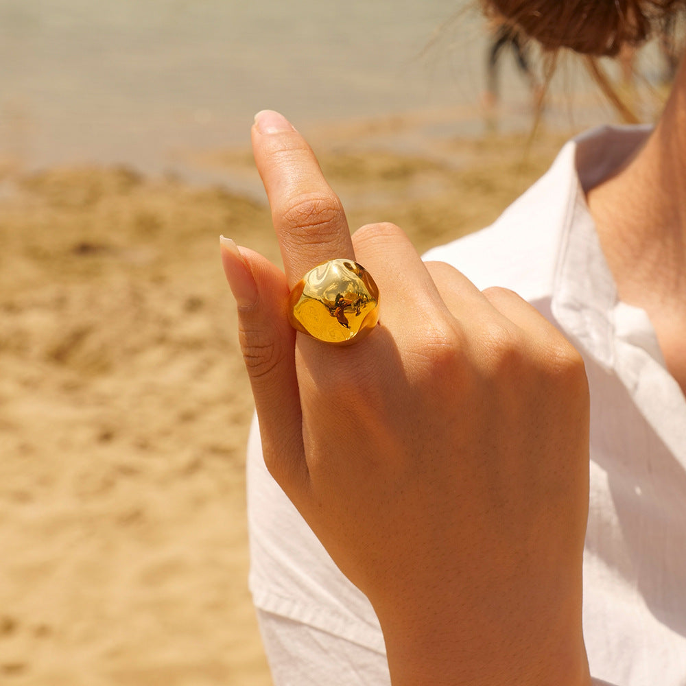 Anillo martillado personalizado con patrón geométrico de moda para mujer