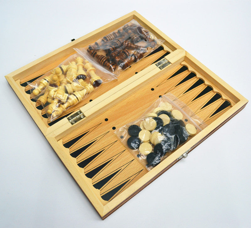 Jeu d'échecs magnétique en bois 3 en 1 pliable