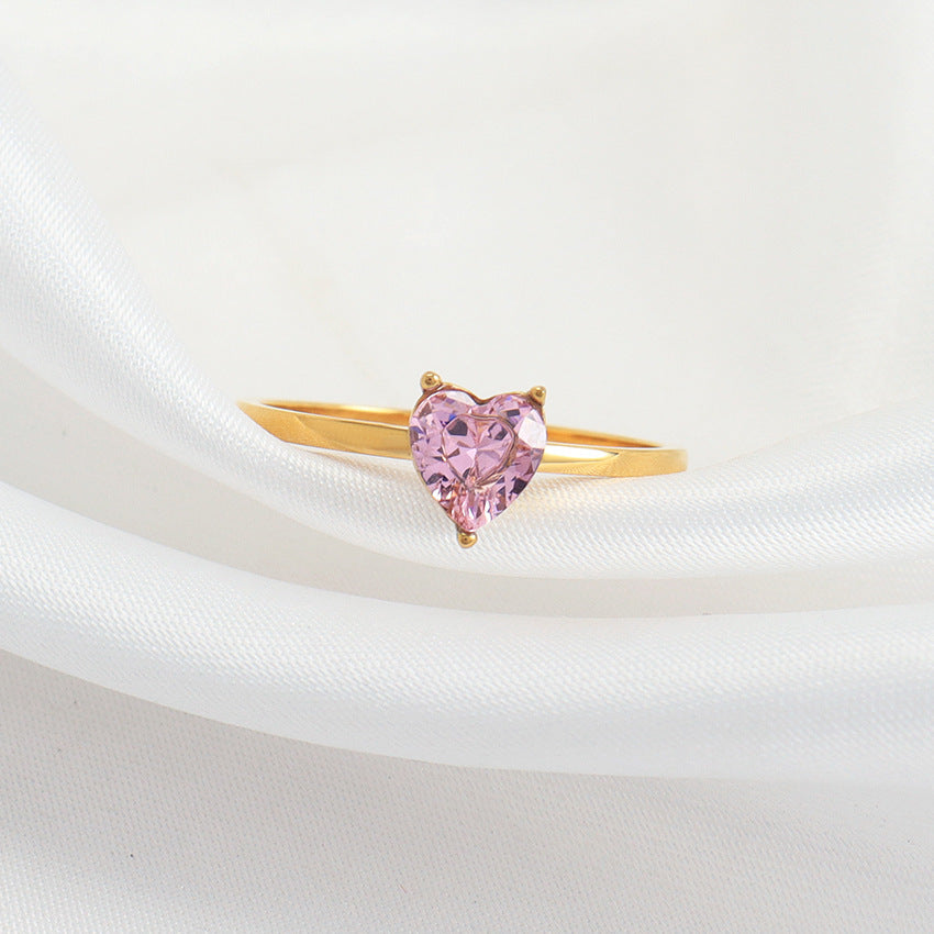 Fantasy Loving Heart Zircon Titanium Steel Ring