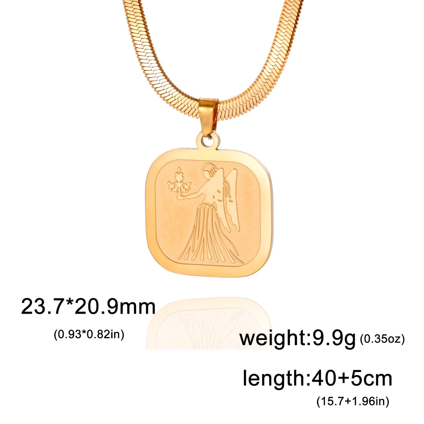 All-match Twelve Constellation Small Square Brand Stainless Steel Necklace