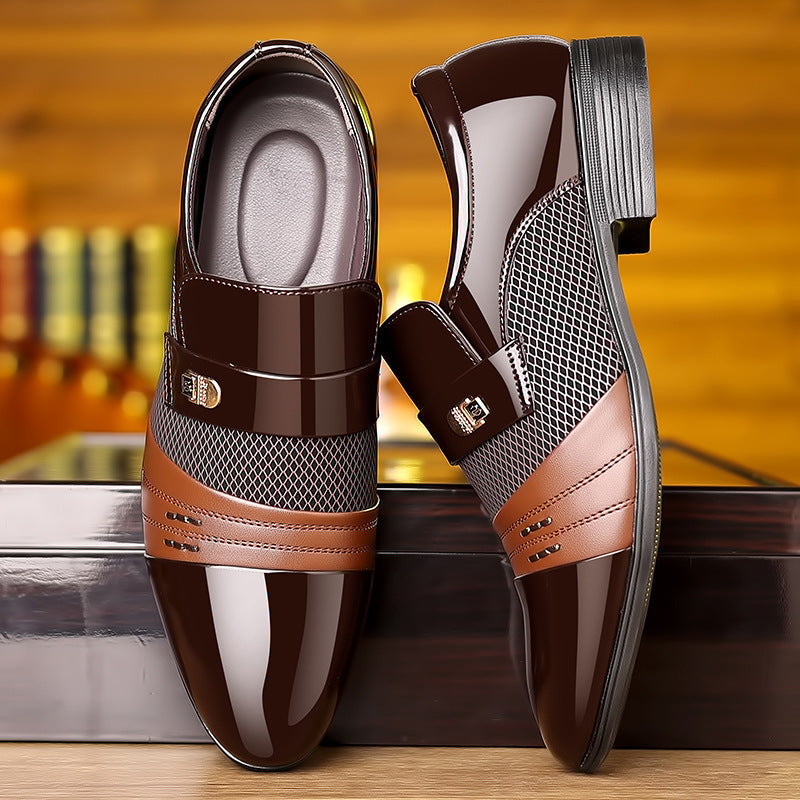 Zapatos de cuero de patchwork de moda rojo vino para hombres