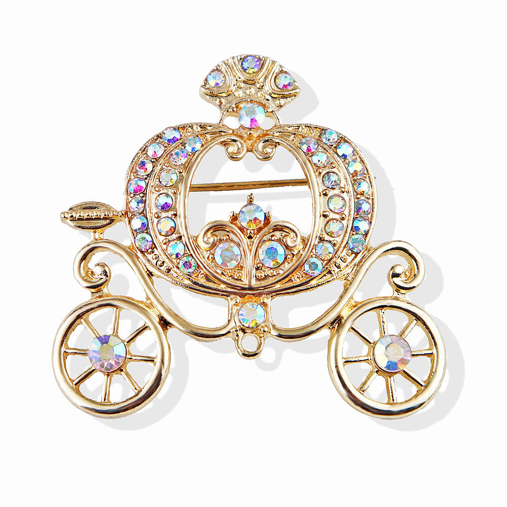 Lanhao Gris Guniang Citrouille Voiture Broche Conte De Fées Style Strass Coloré