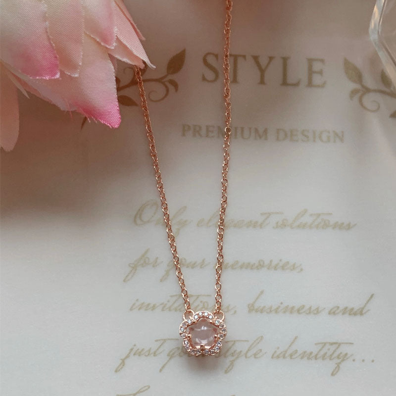 Female Pink Cherry Blossom Necklace Premium Sweater Chain Pendant Simple And Fresh
