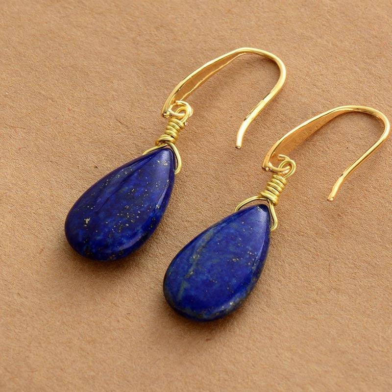 Boucles d'oreilles pendantes en Lapis Lazuli, faites à la main, élégantes, populaires européennes et américaines