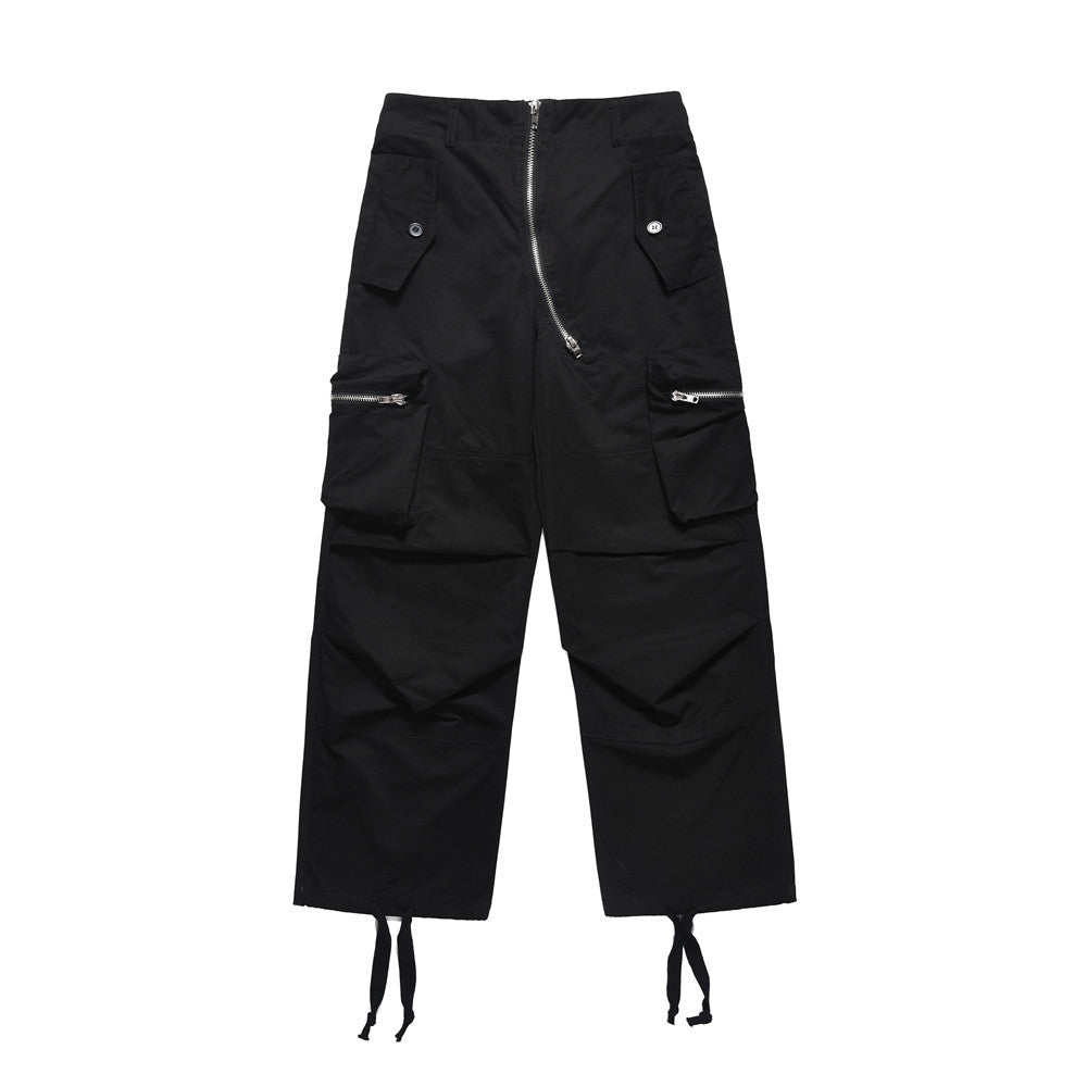 Men's Fashionable Pleated Design Irregular Niche Personality Straight Pants